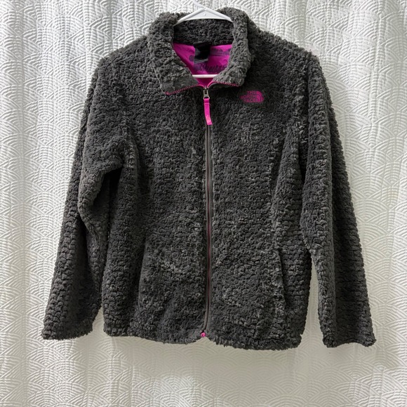 The North Face Fleece Jacket Full Zip Pink Accents Gray size Girls L 14/16 - Picture 1 of 9